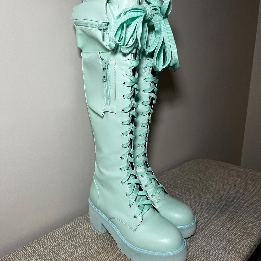 Sugar Thrillz || Mint Obsidian Pocket Combat Boots